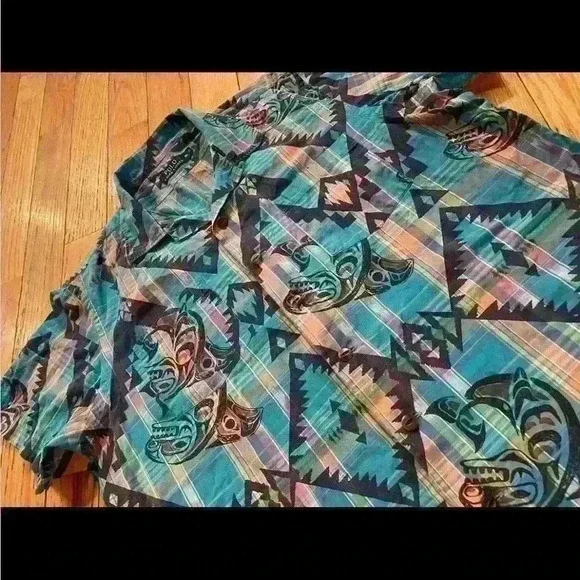 Polo Ralph Lauren Aztec/Hawaiian Plaid Shirt Short Sleeve Button Up Mens Size XL - Picture 3 of 15